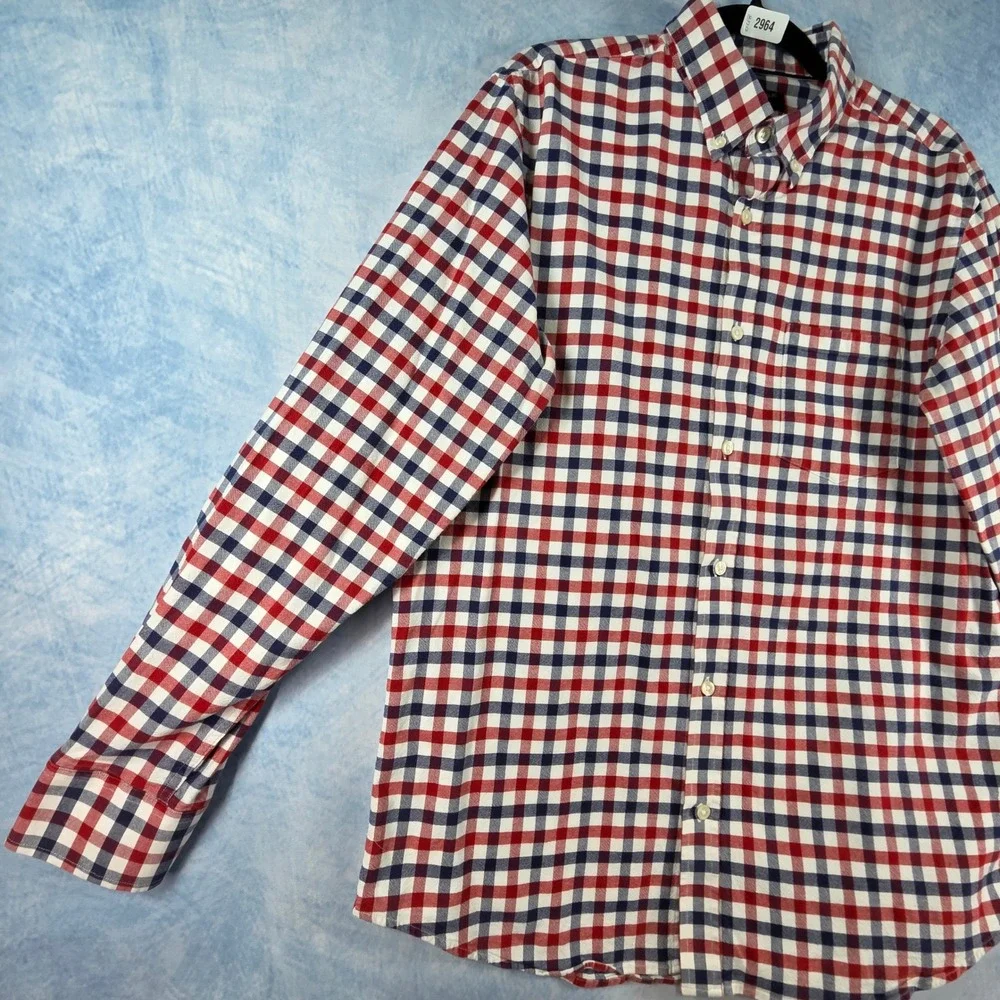 Banana Republic Mens Oxford Standard Fit Gingham Shirt Red White Blue Large
